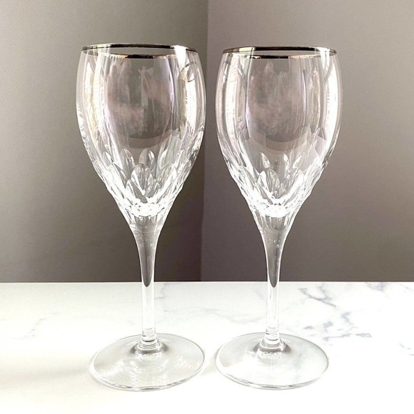 Wine Glasses Set of 2 Cristal D'Arques Capella Gold Rim JG Durand FRANCE - Picture 1 of 3